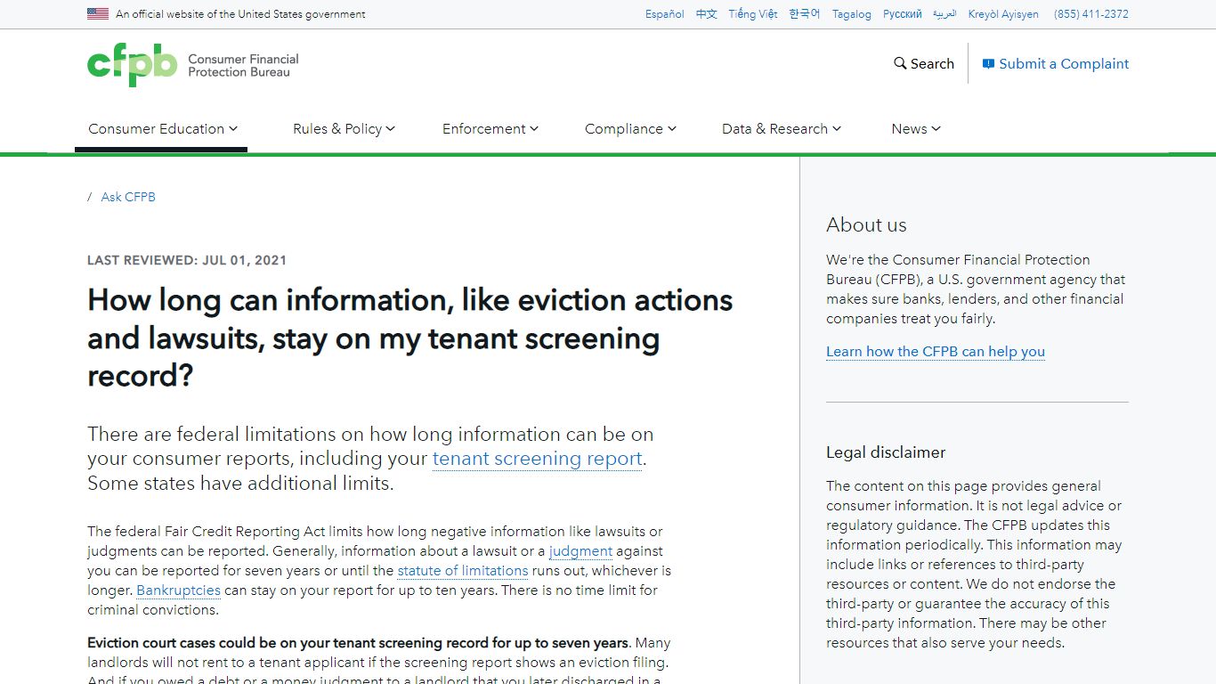 How long can information, like eviction actions and lawsuits, stay on ...